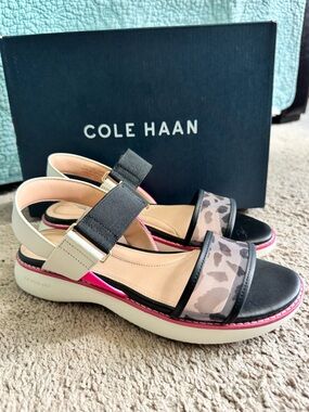 Cole Haan Women's Black & Beige Leopard Print Slingback Sandals